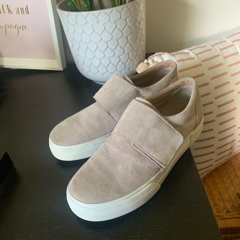 VINCE Cream Suede Velcro Slip On Sneakers